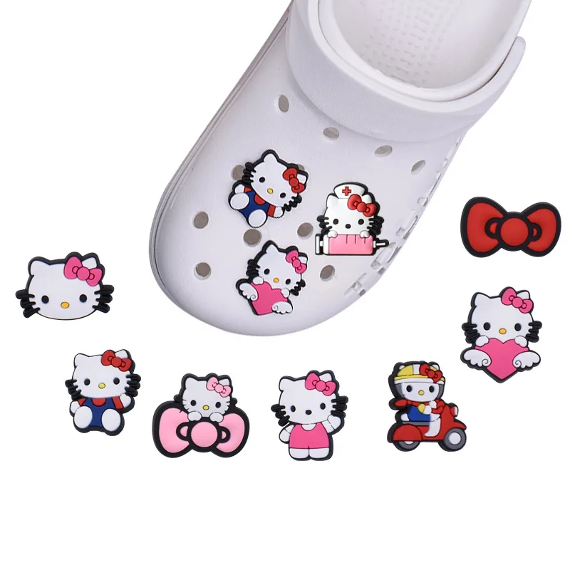 Hello Kitty Shoe Charm Accessories Sanrio Anime Character Decoration Buckle Bow Shoe Flower DIY Girl Halloween Gift