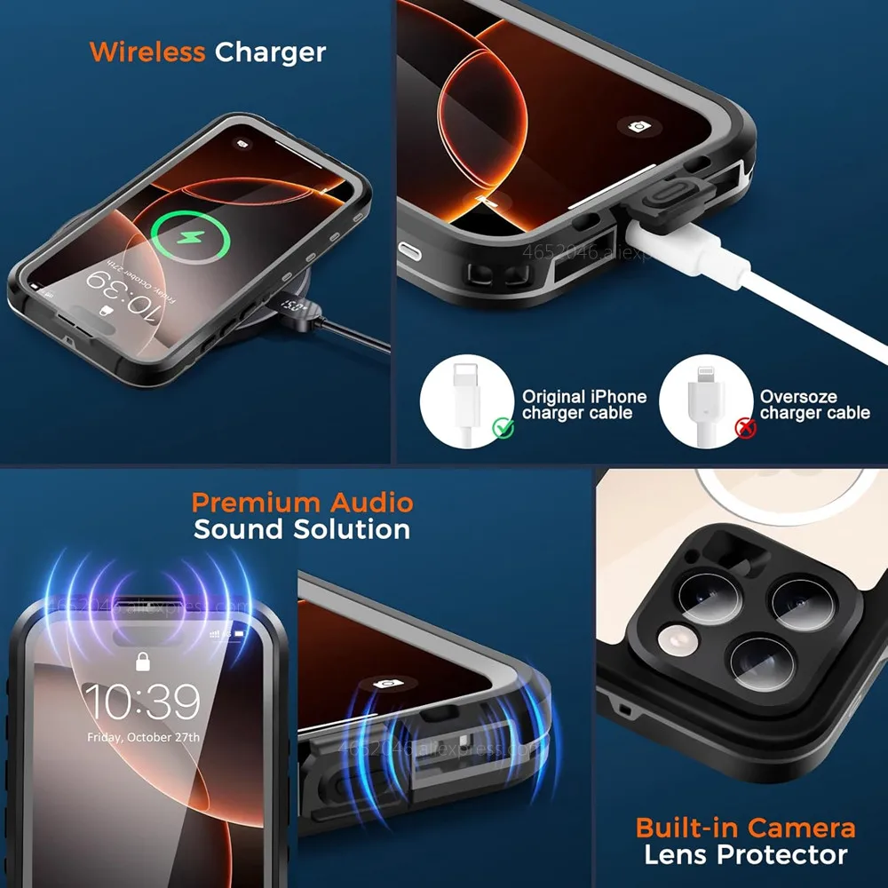 IP68 Waterproof For iPhone 16 Pro Max 15 Plus 14 13 Phone Case with MagSafe Snowproof Dustproof Shockproof 360 Protection Cover