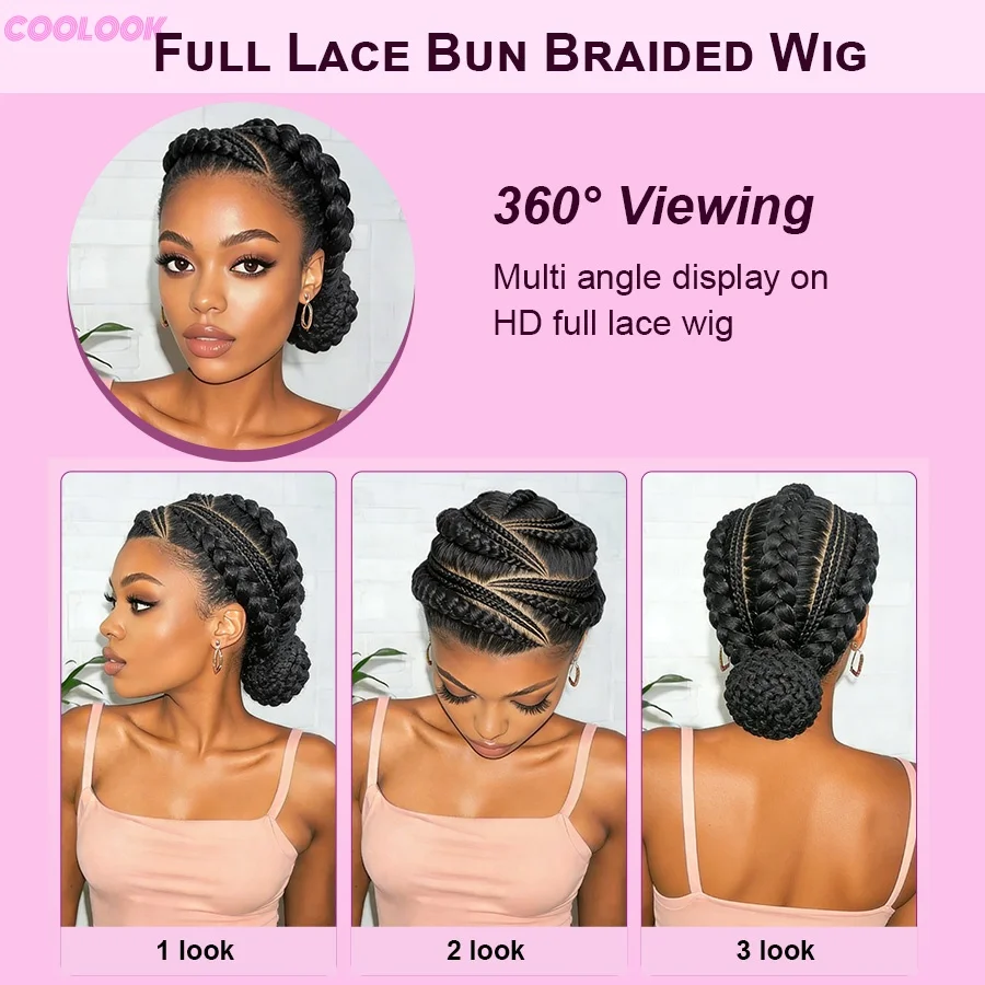 Neu eingetroffene Bantu-Flechtperücken, synthetische Vollspitzen-Cornrow-Box-Braids-Perücken, kleberlose, handgefertigte Low-Bun-Flechtperücken für Damen, 12 Zoll – Detail 2