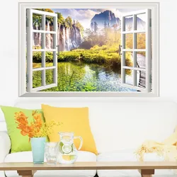 Picturesque Autumn Mountain Lake Water Vinyl Wall Stickers for Home Decoration Aesthetic Rooms Big Window Art Landscape Mural