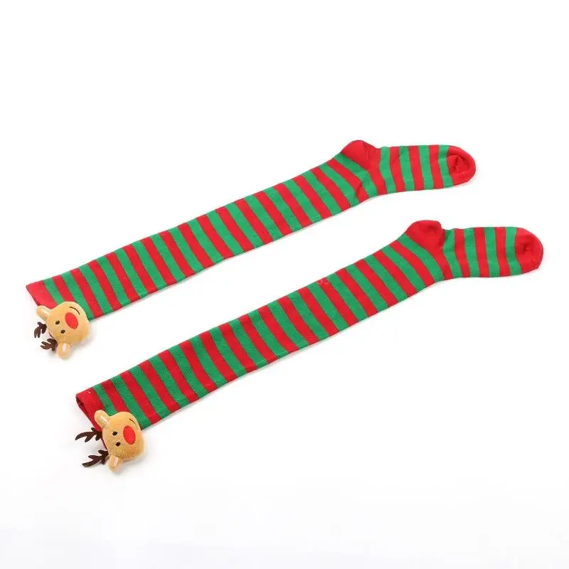 Calze lunghe a righe da donna simpatiche calze 3D in peluche alce sopra il ginocchio calze alte per accessori per costumi da festa Cosplay di natale