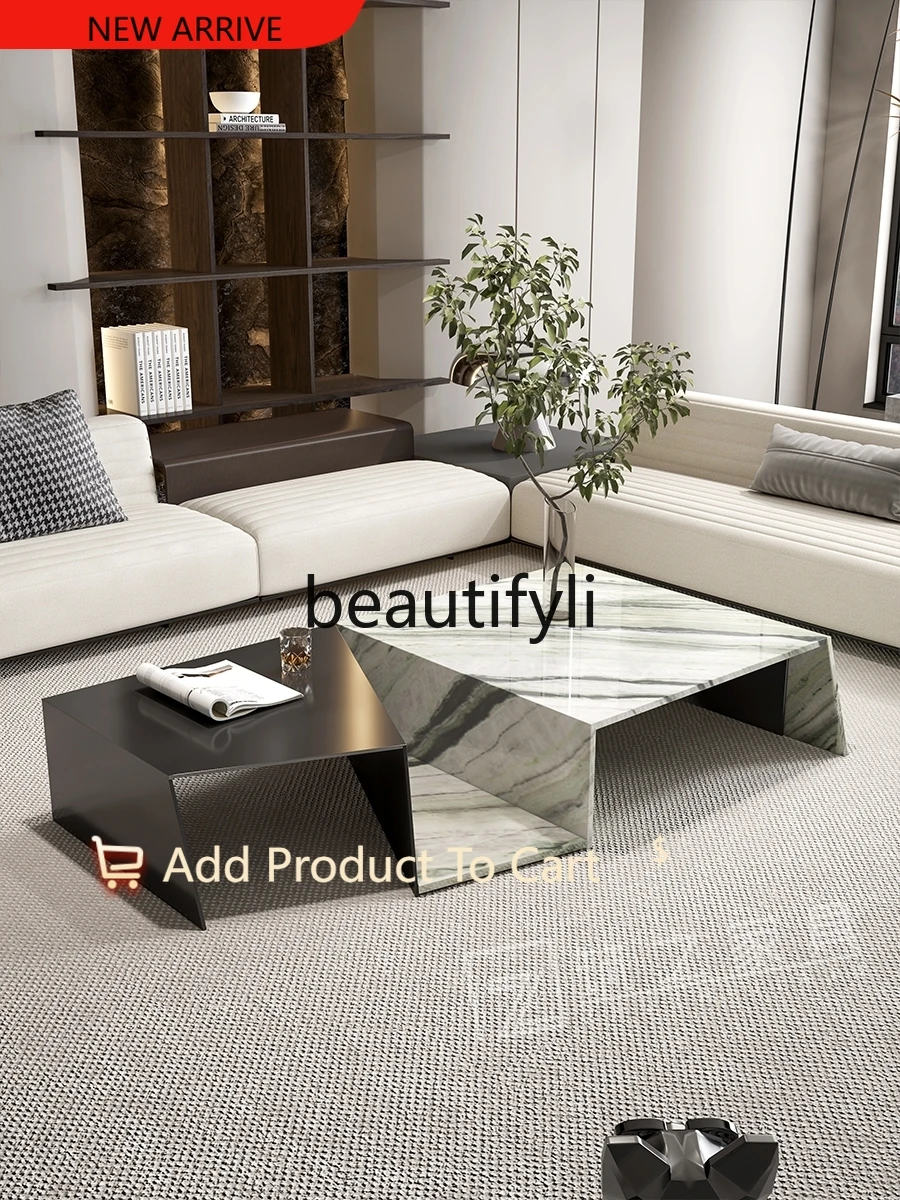

Italian minimalist coffee table color matching modern natural marble high-end living room home designer side table G1218