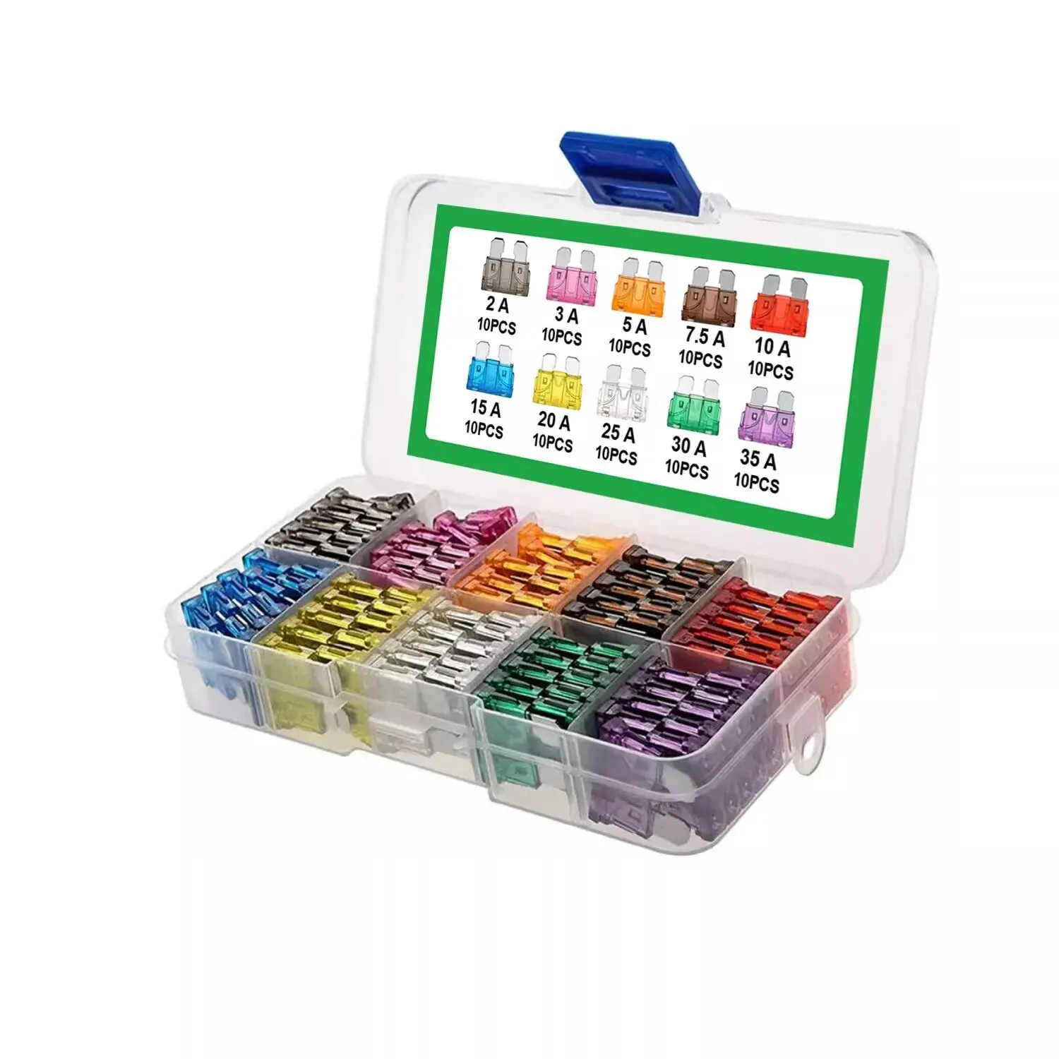 100pcs 2a-35a Medium Car Fuse 10 Specifications Igniter Headlight Air Conditioning Safety Tube Plug