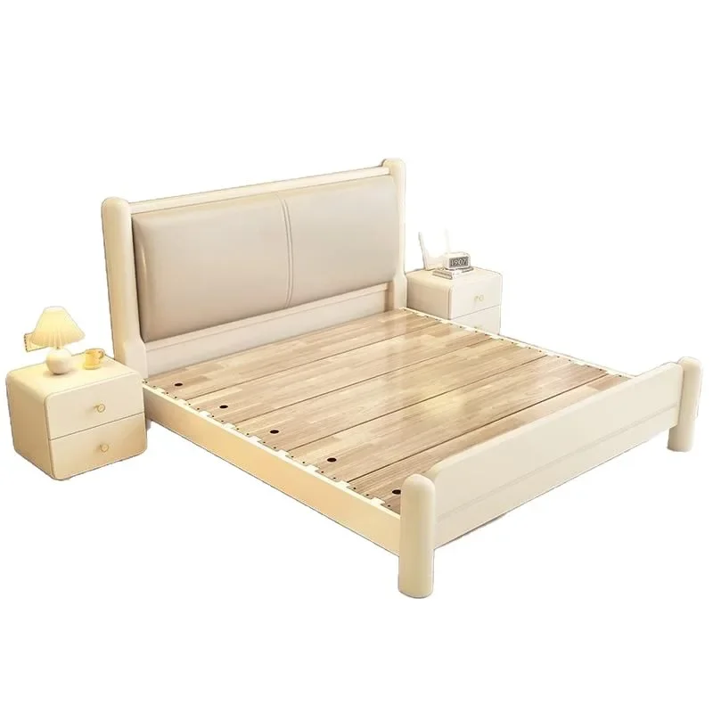

Italian cream style solid wood bed, double bedroom light luxury wedding bed