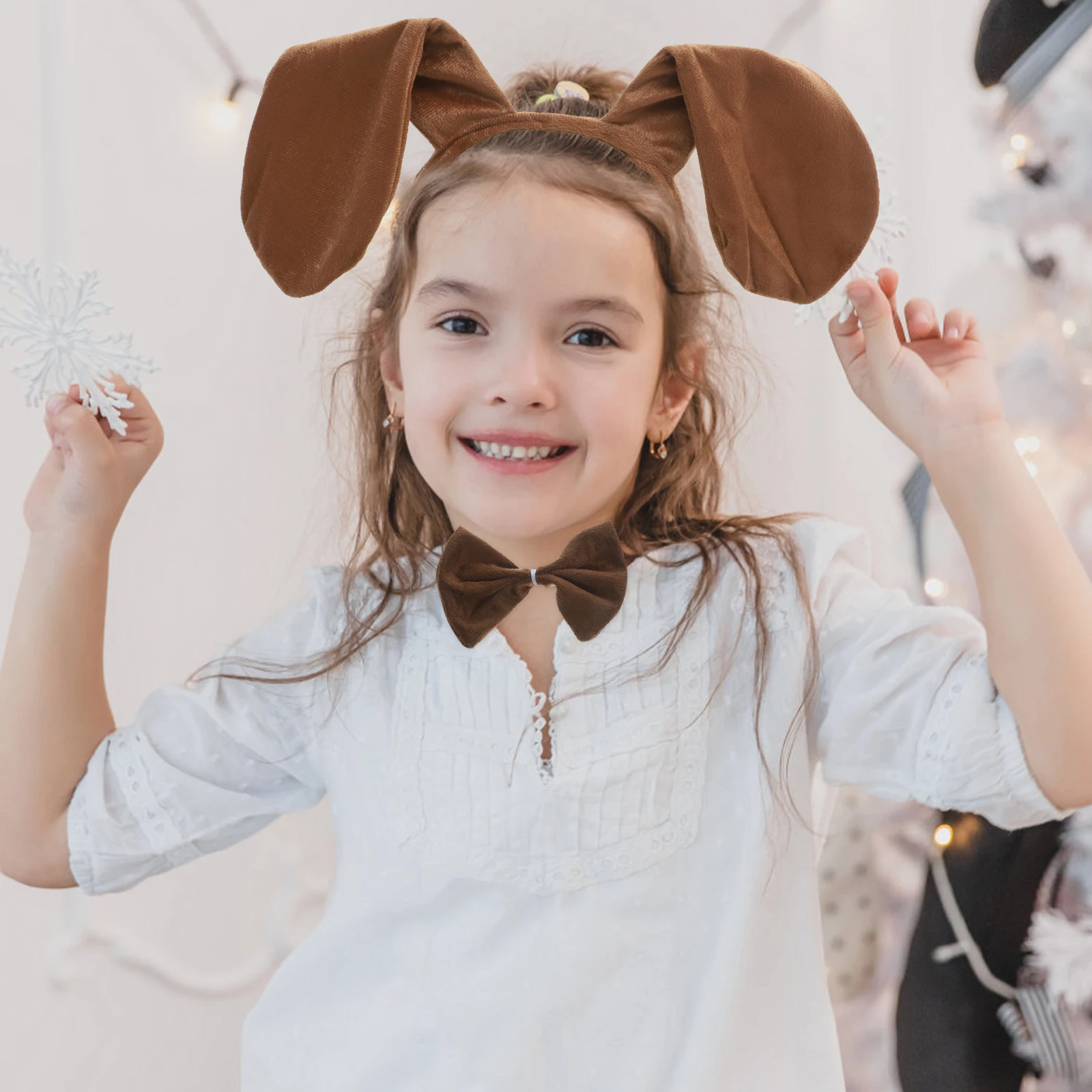 

1Set Animal Dog Ear Headband with Tail Tutu Skirt Bow Tie Gloves Fake Nose for Stage Performance Birthday Holiday Party