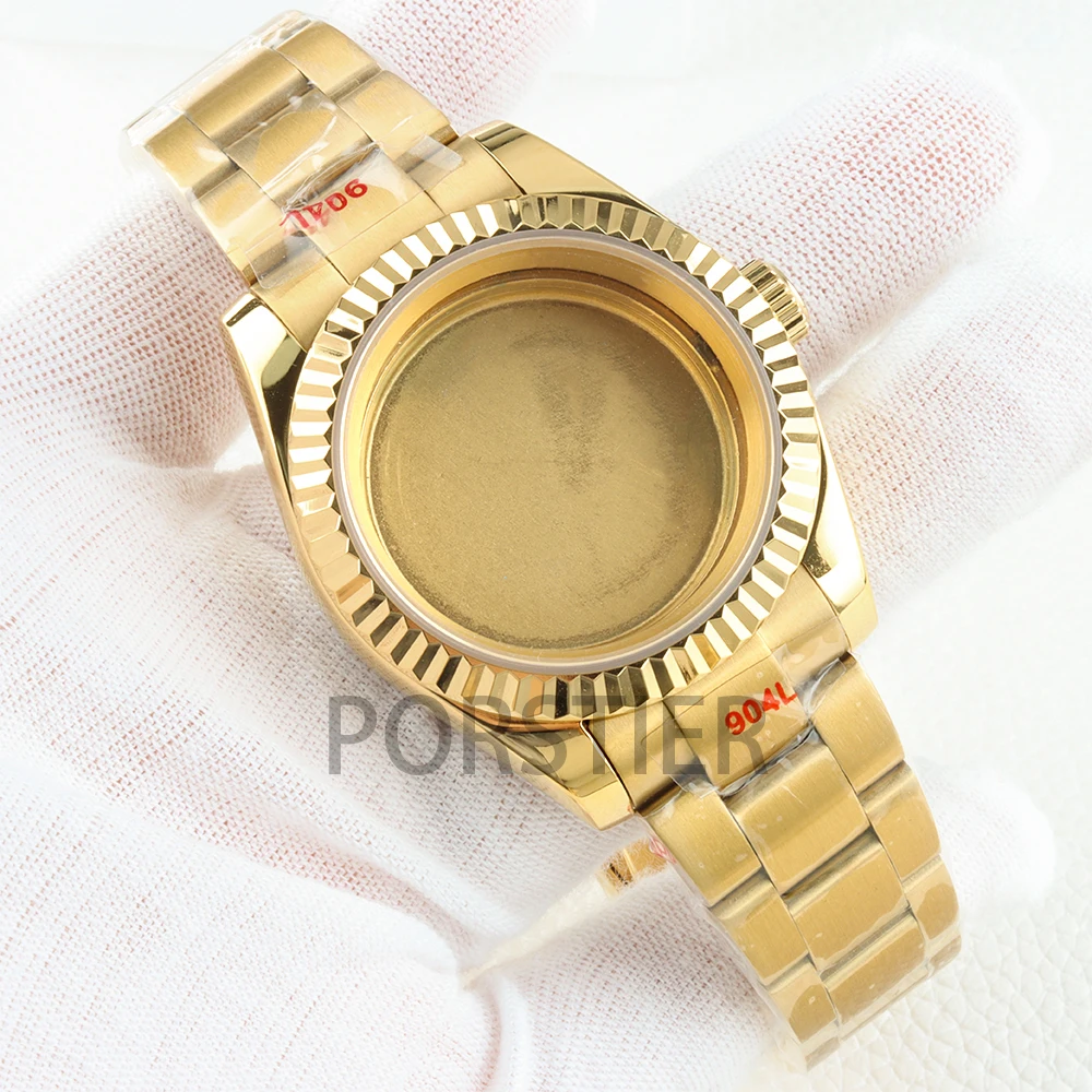 Gold/Rose Gold PVD 36mm/39mm NH35 Watch Case Fluted Bezel For DATEJUST Seiko NH35 NH36 Movement Stainless Steel Oyster Strap