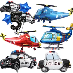 5th Birthday Police Party Blue Car Helicopter Foil Balloons for Boys Baby Shower Police Birthday Party Decoration