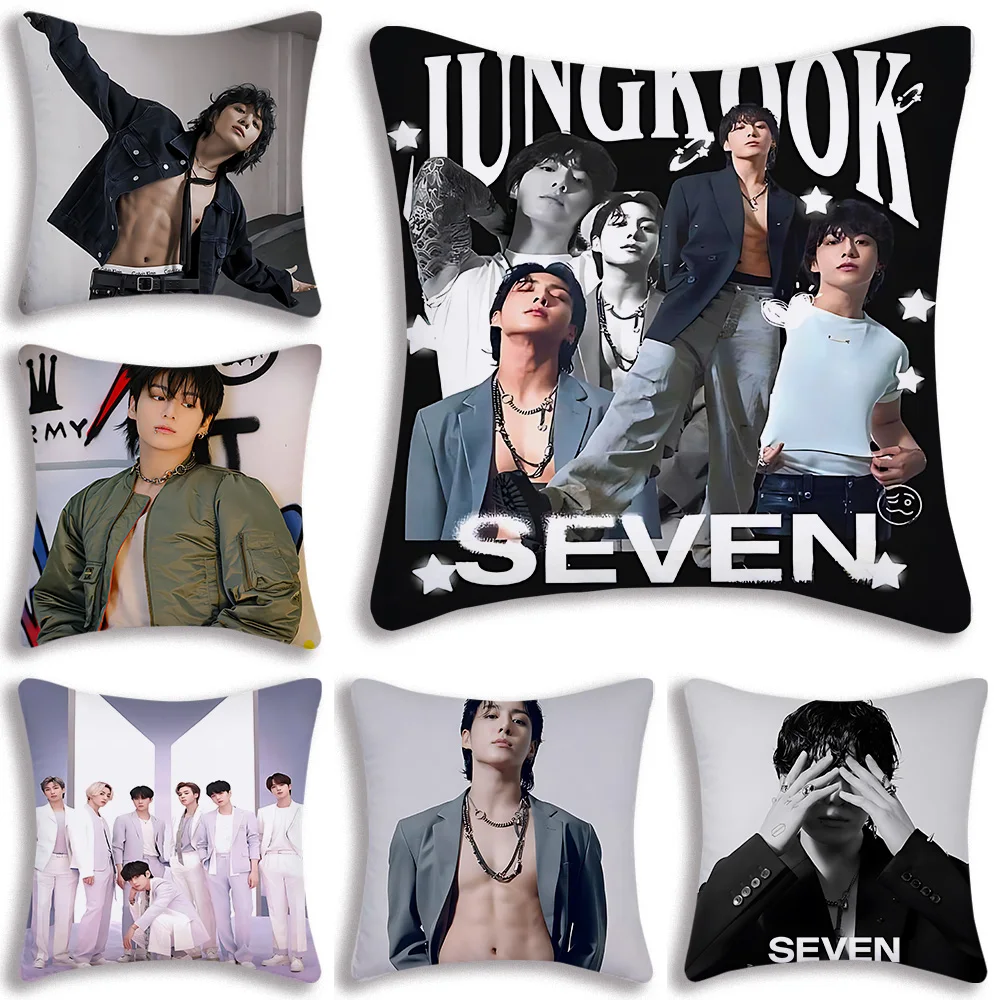 Pillow Covers Cartoon Singer J-Jungkooks Sofa Decorative Home Double-sided Printing Short Plush Cute Cushion Cover