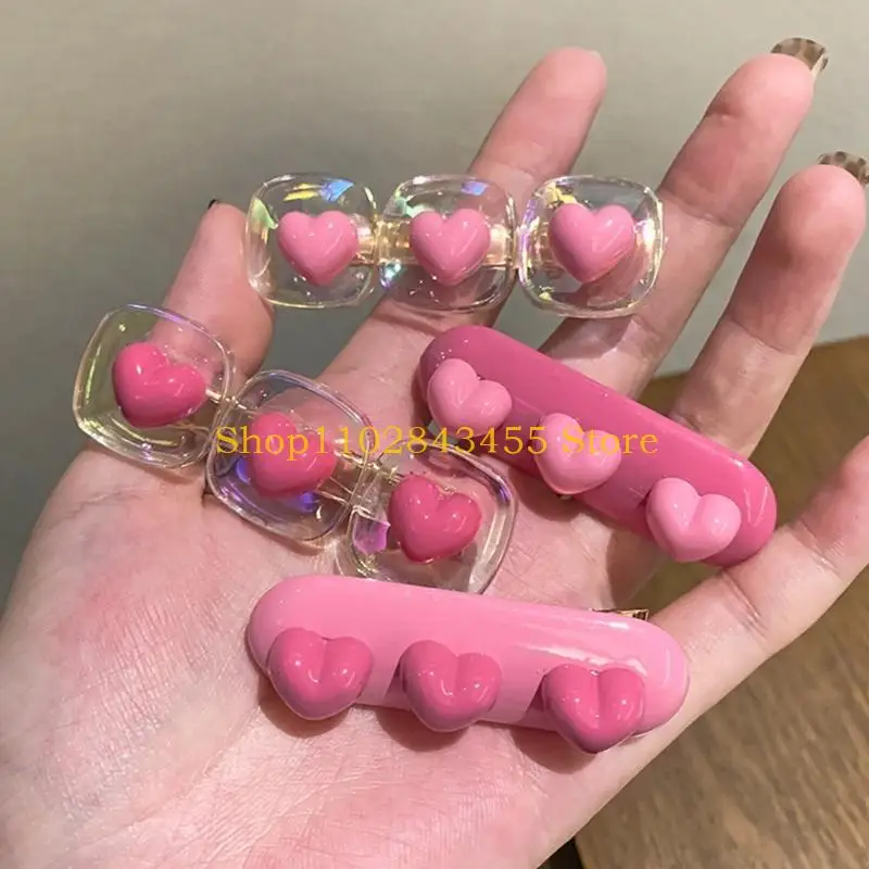 

49MC Girly Duckbill Heart Hair Clip Spring Summer Headwear for Woman Birthday Party Carnivals Theme Non-slip Hairpin