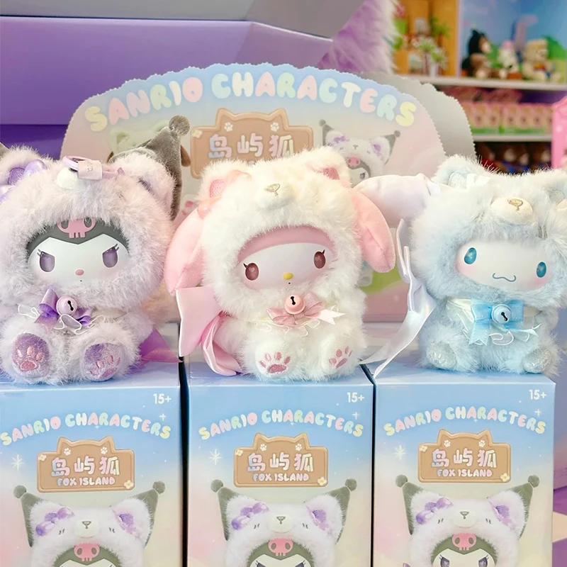 AUF LAGER Sanrio Charaktere Fox Island Blind Box Cinnamoroll Kuromi Vinyl Plüsch Anhänger Tasche Anime Puppe Schlüsselbund Mystery Box Spielzeug