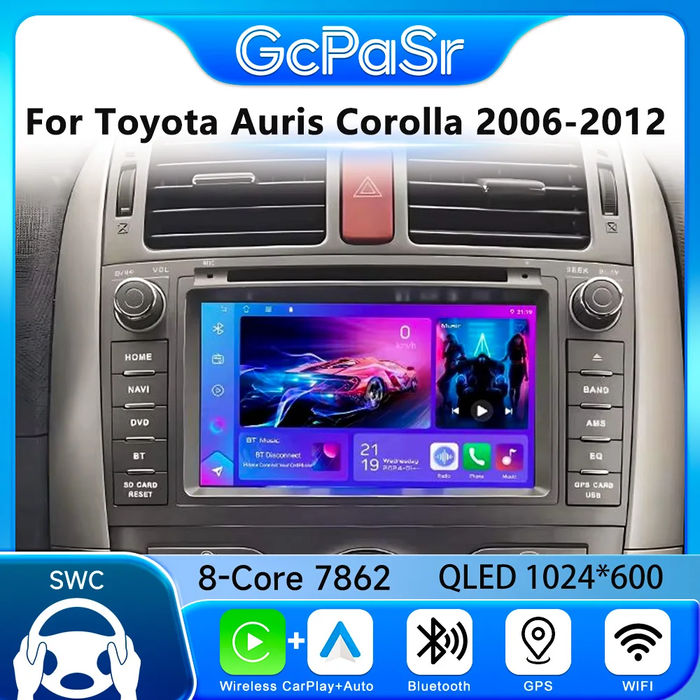 Sistema Android 16 con Carplay para Toyota Auris y Corolla, modelos 2006-2012. Radio para automóvil con sistemas inteligentes, conectividad 4G y Wi-Fi, Android Auto, Bluetooth inalámbrico.
