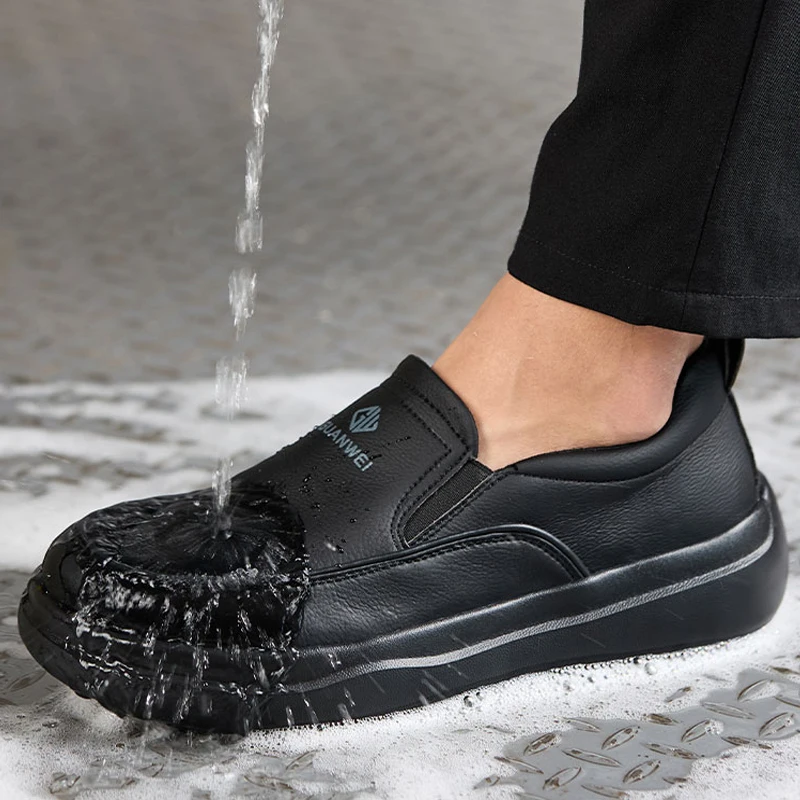 Genuine Leather Men's Chef Shoes Oil-resistant Kitchen Work Shoes Waterproof Leather Shoes Anti-slip Men Casual Shoes Quality
