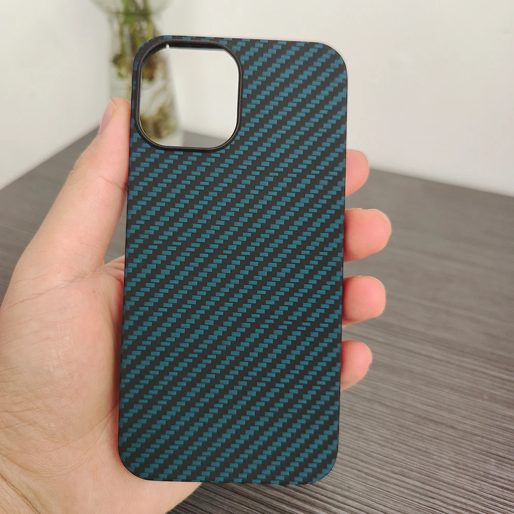 

Aramid Fiber Hard Case for iPhone 12 Pro Max Ultra-thin Carbon Fiber Phone Cover for iPhone 12ProMax 12Pro Shell Blue Black.