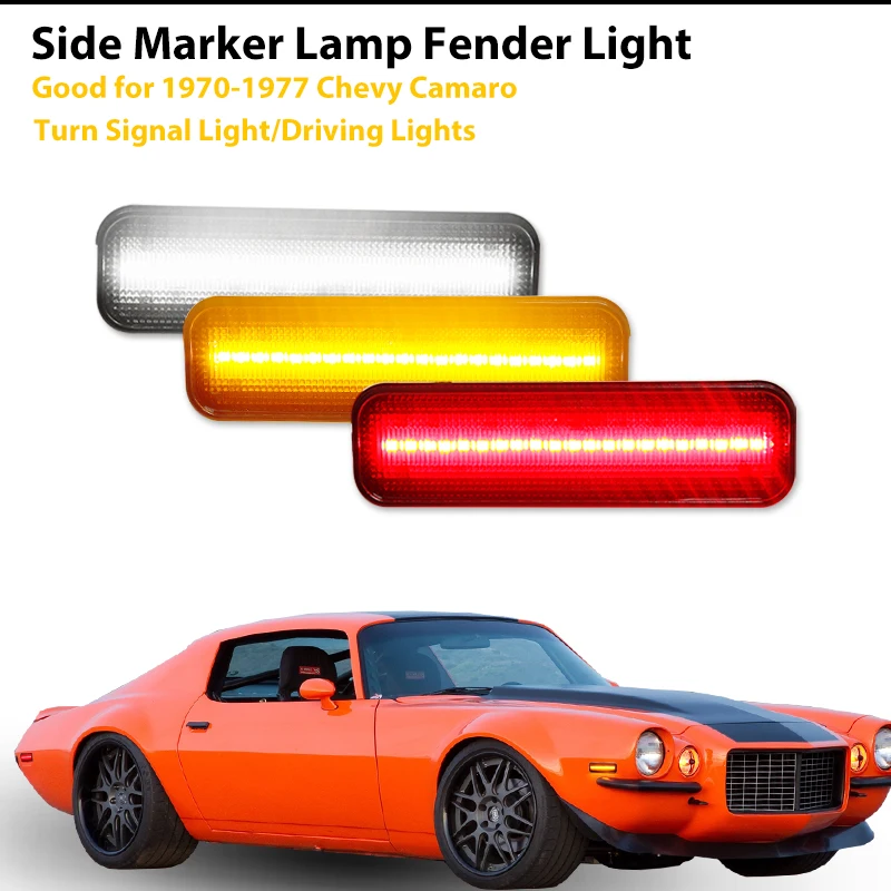 Car LED Front / Rear Bumper Side Marker Turn Signal Lights Parking Lights For Chevy Camaro 1970-1977 Fender Flare Lamps 12V T10