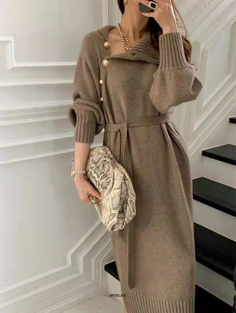 Plus Size 5XL 150KG Women Autumn Winter Knitted Dress Turtleneck Sexy High Elastic Oversized Sweater Dress knit Warm Long Dress