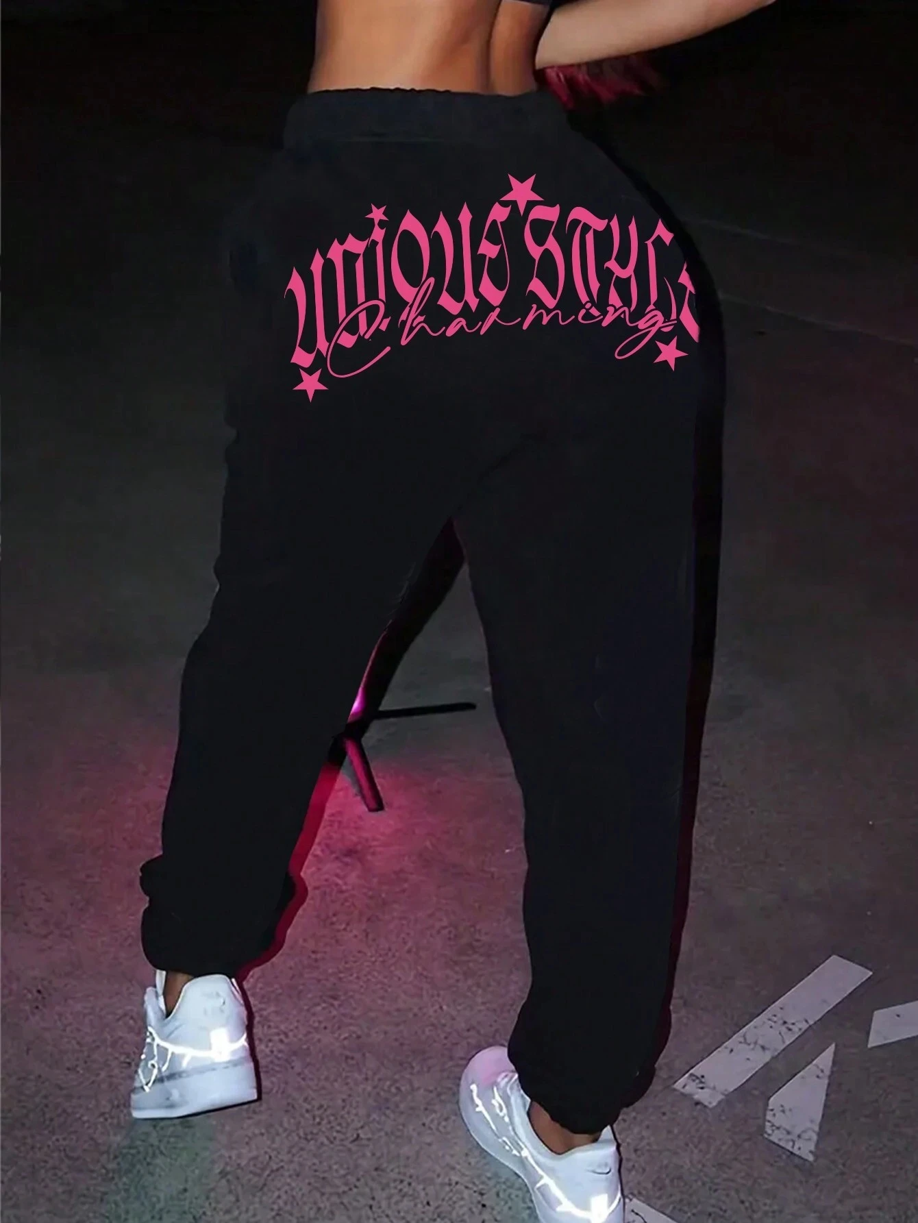 

Плюс розовые женские осенние повседневные базовые свободные брюки с буквенным принтом, модные брюки с карманами, модные уличные удобные женские брюки