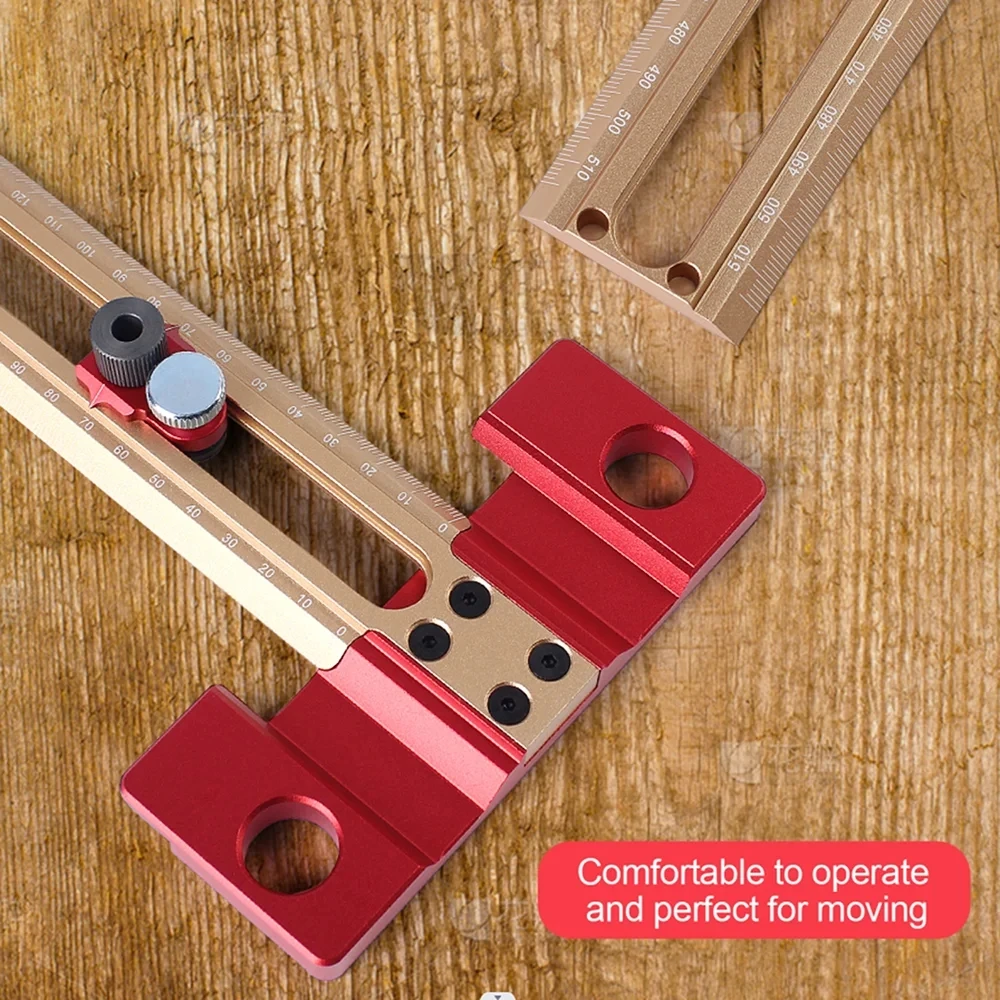 2 in 1 Drilling Positioning Ruler Aluminum Alloy Scriber Marking Gauge with 6/8/10mm Drill Sleeve Multifunctional T Square Ruler