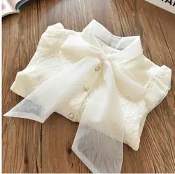 Teenage Girls' Shirt 2023 New Medium and Big Children Spring and Autumn Thin Long Sleeve Shirt Girls' Baby Bow Princess Shirt