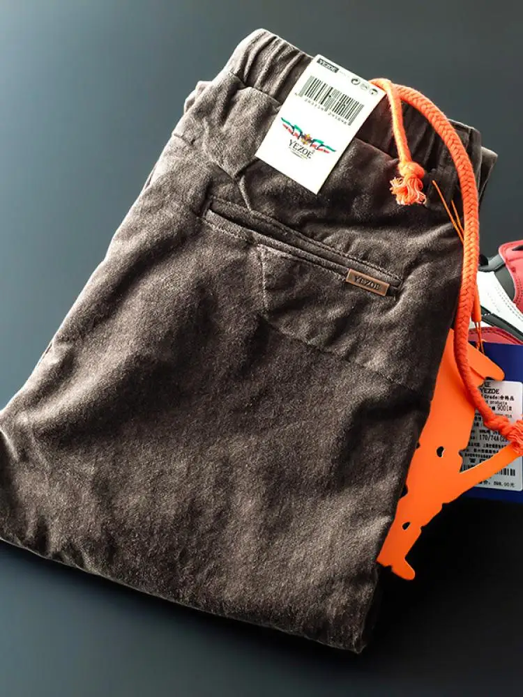 

Мужские повседневные брюки Yezoe: эластичные, из кофейного вельвета, спортивные, свободного прямого кроя, осенне-зимние, модные, молодежные, из смесового хлопка