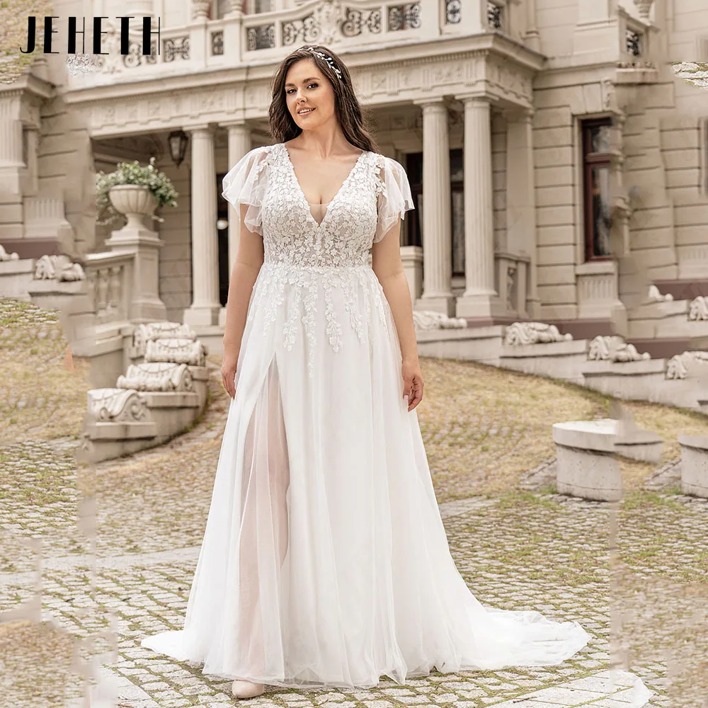 Jeheth classique grande pastrol femmes robe de mariée côté sGuitar Hcondamnd-Robes de mariée A-Line pour femmes, Robes de mariée classiques, Col en V profond, Fente latérale, Surdimensionné, Appliques, Éducatif, Mariée