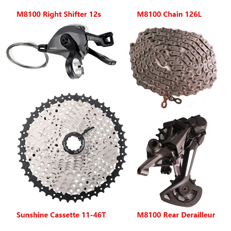 Shimano XT M8100 4PCS 12s Groupset Shifter+Rear Derailleur+Chain Sunrace CSMZ901 CSMZ903 Sunhine Cassette 46T 51T