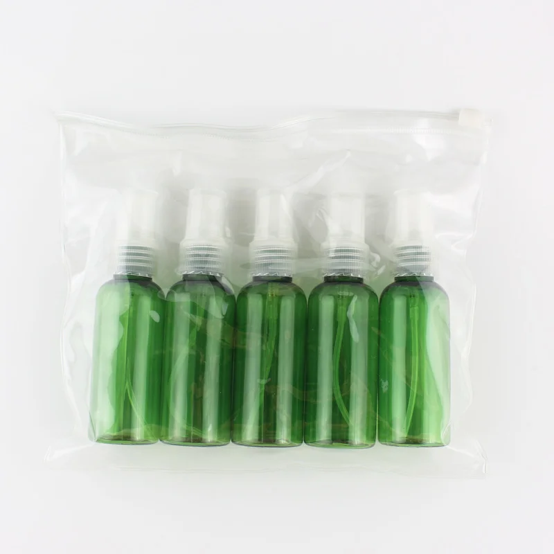 

Green Travel Size Bottles Set Cosmetics Packaging 6pc/Set Plastic Travel Bottles Kit 50ml Mist Spray Bottle Container With a Bag