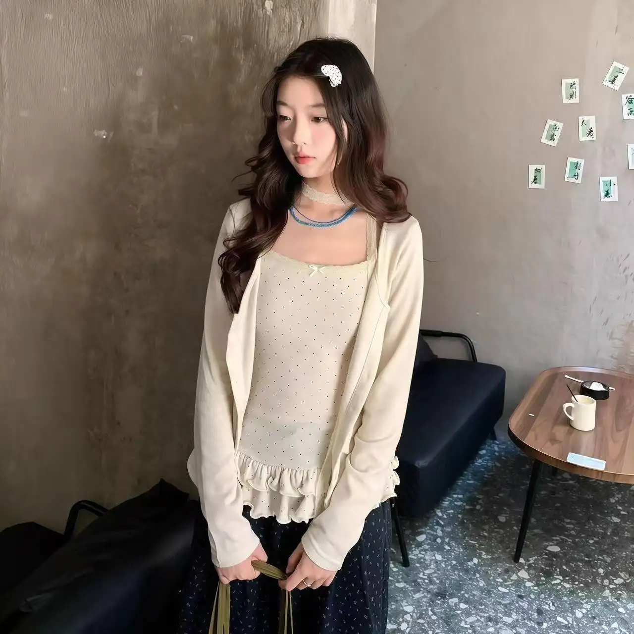 Women Korean Fashion Coquette Shoujo Girl Ballet Core Top Set 2000s Aesthetic T-Shirt Long Sleeve Tee Gyaru Design Vintage