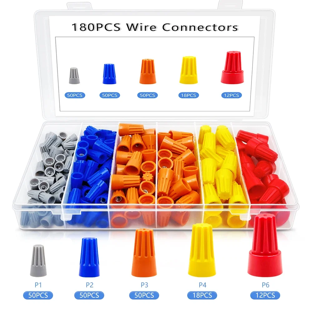 180Pcs/Kit Twist Spring Cap Twin Crimping End Terminals 5 Colors P1 P2 P3 P4 P6 Electrical Quick Wire Conductor Fast Connectors