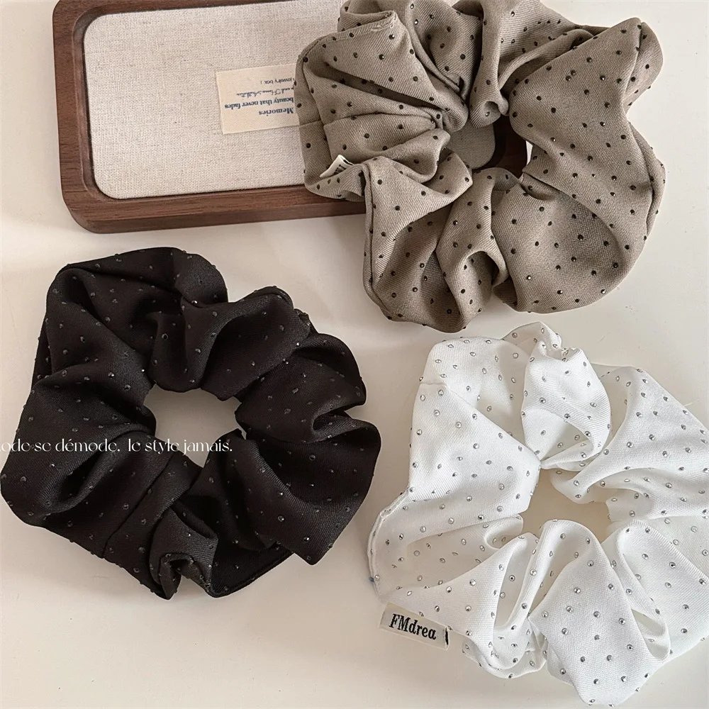 

New Large Scrunchies Crystal Solid Color Fabric Hair Ties Elastic Hair Band Vintage Women Hair Accessories