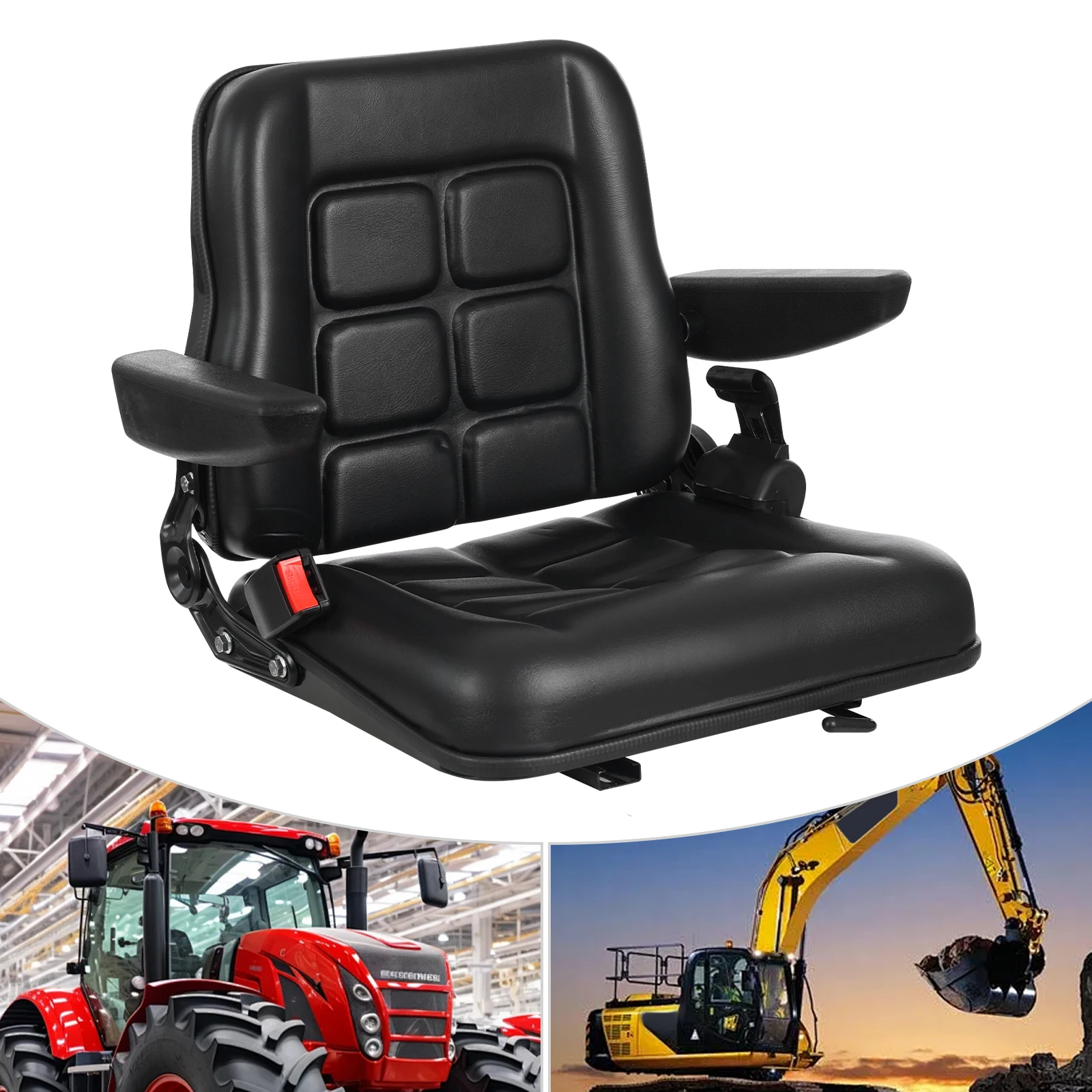 

Black Forklift Seat Drivers Side Forklift Seat with Safety Belt and Armrest Adjustable Tractor Excavator Seat 100kg