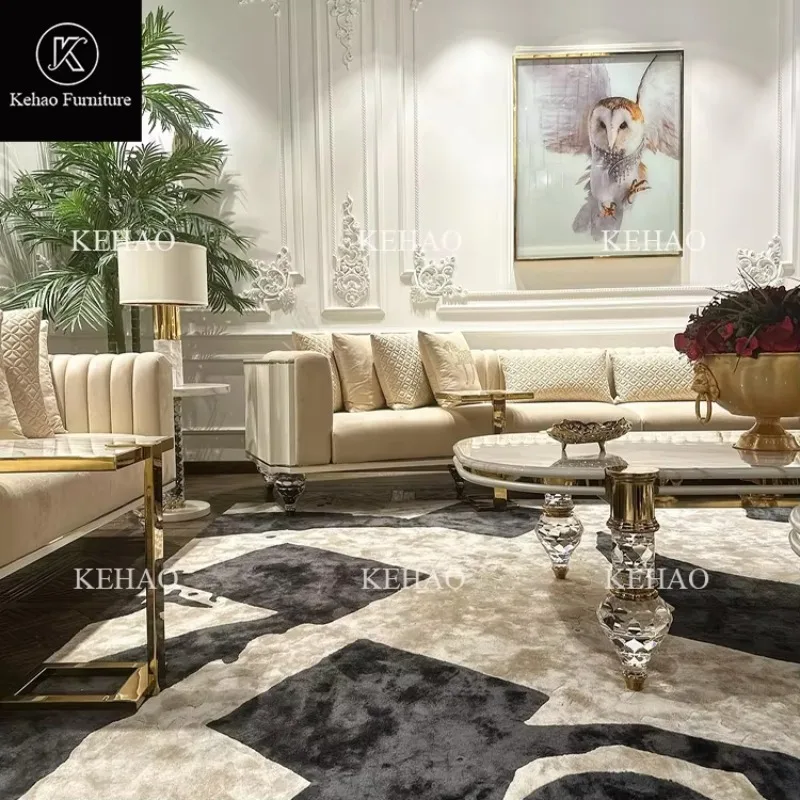 Custom Luxury Leather & Fabric Sofa Set Premium Modern Villa Style Lightweight Combination Living Room Furniture