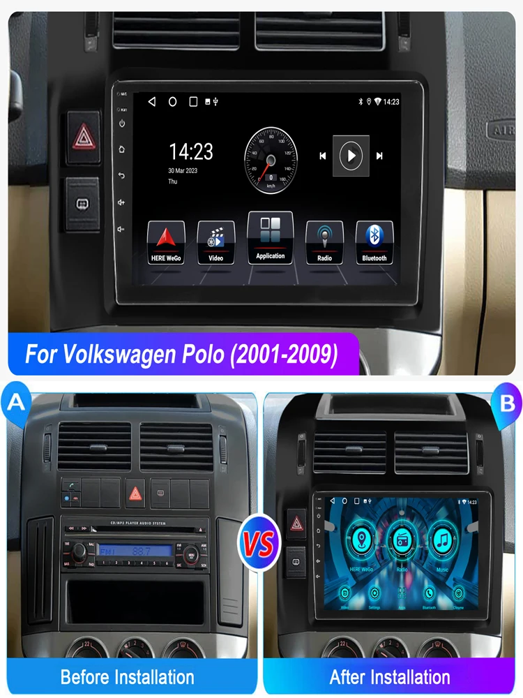 ESSGOO 9 Inch IPS Touchscreen Voor VW Polo 9N 2001-2009 Autoradio Apple Carplay Android Auto GPS Navigatie WIFI FM Stuurwielbediening RDS Android 15 Mirror Link Bluetooth ASP Geluid Split Screen - afbeelding 2