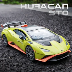 1:24 HURACAN STO Alloy Sports Car Model Diecast Metal Toy Racing Car Model High Simulation Collection Sound and Light Kids Gifts