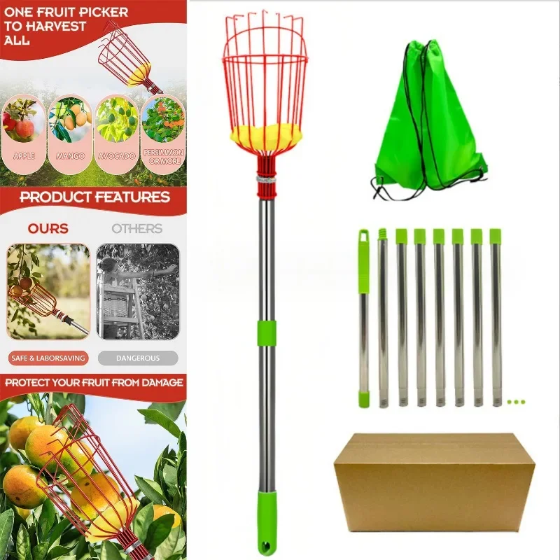 

Portable Fruit Picker Adjustable Garden Fruits Collecting Hand Tool Stainless Steel High-altitude Tree Fruit Collector Tools