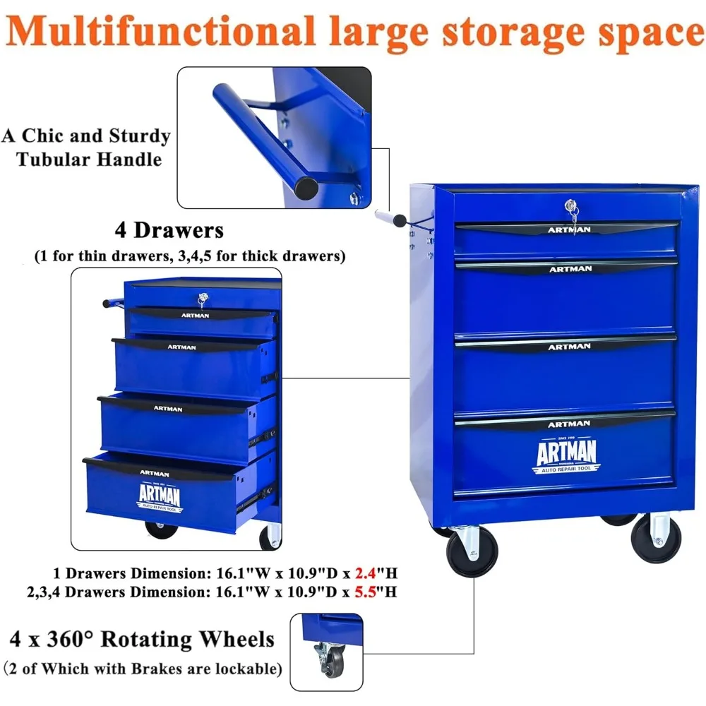 Carrello portautensili multiuso con 4 cassetti, cassapanca resistente su ruote, carrello portautensili industriale per Warehou