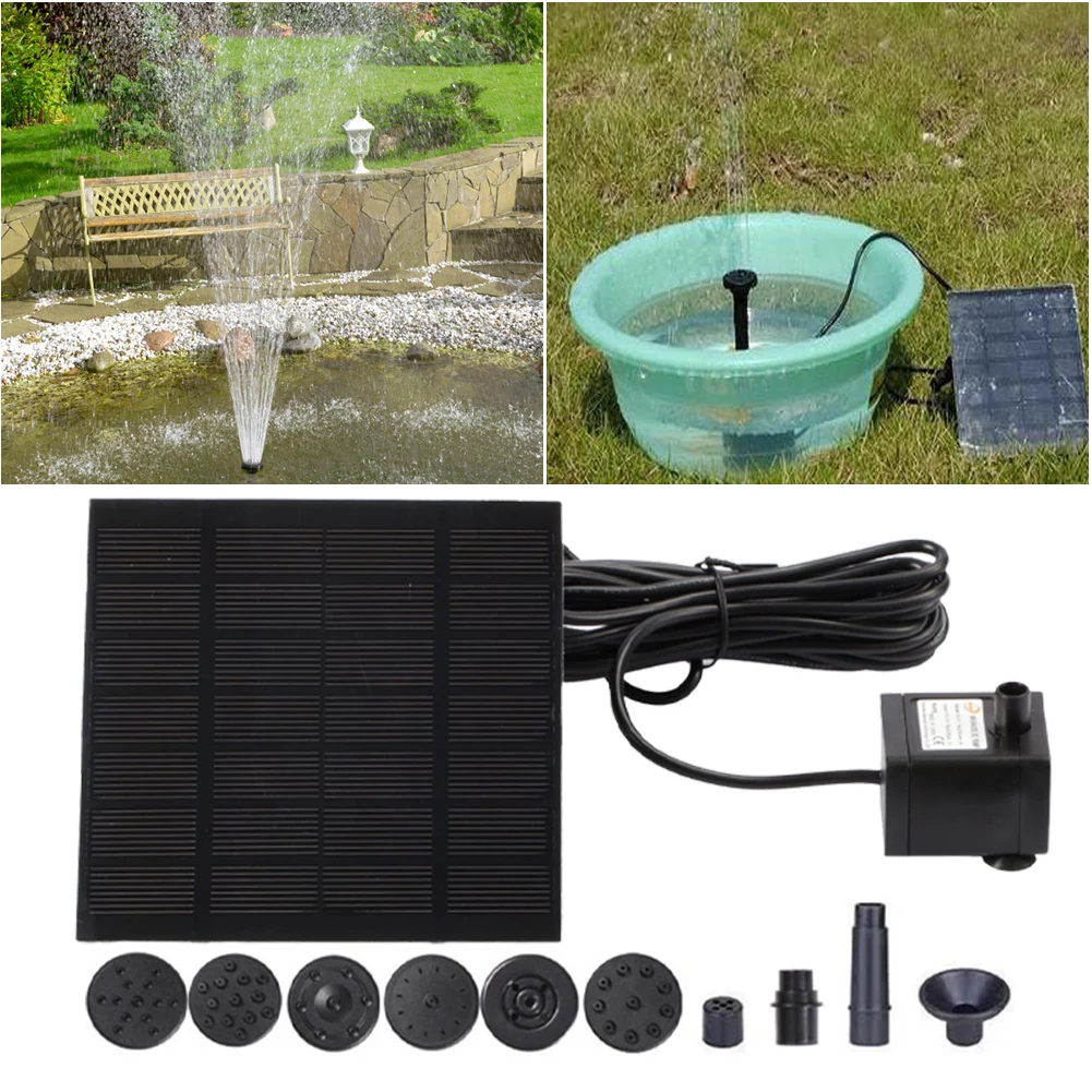 

1.2W Solar Fountain 200L/h with 6 Nozzles Solar Pond Pump Lift 110cm Solar Panel Water Pump for Bird Bath Ponds Garden Fish Tank