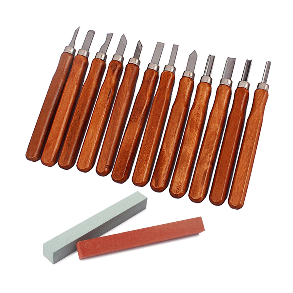 

12pcs Guitar Tools Polish Repairing Sharp Wooden Handle Brown Accessories Work High Quality Carbon Steel Durable Professional