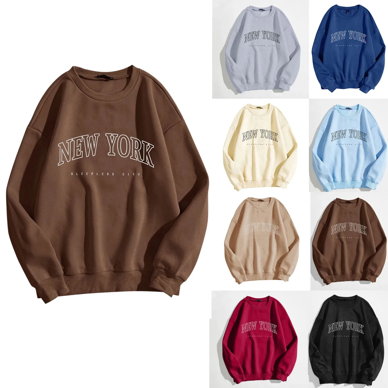 New York Fashion Loose Letter Printed Women Sweatshirts Casual Warm Long Sleeves Fashion O-Neck Hoodies Female Season Clothing