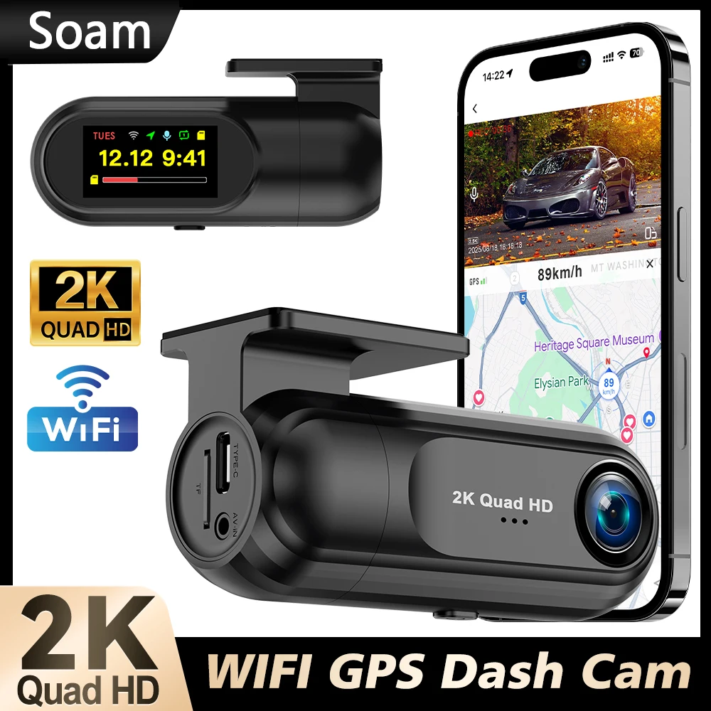 

Dash Cam WiFi 2.5K,Car Camera with APP,Dashcams with WDR Night Vision, 24H Parking mode, Loop Recording, G-Sensor,GPS Module