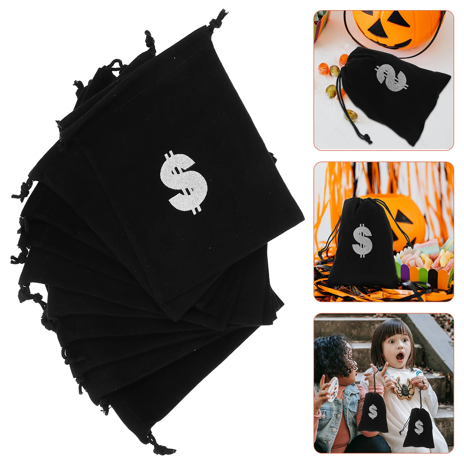 10 Pcs Candy Bags Pirate Drawstring Fashion Halloween Pirate Pouch Gold Prop Child Halloween Skull Pouch Storage Bag