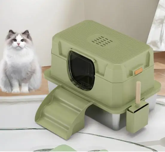 

STLF Oem High-sided Stainless Steel Cat LitterS Box Removable Lid Large Metal Cat LitterS Box Enclosed Lid Cat LitterS Box Acces