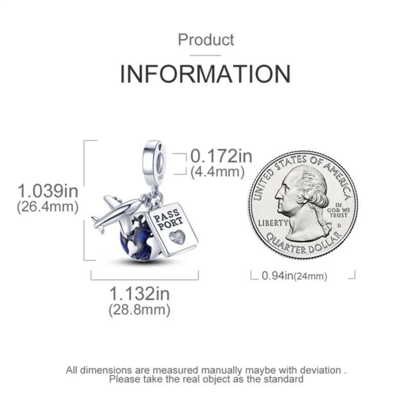 MISEFF nouveau 100% 925 argent Sterling avion passeport terre breloques perles ajustement Original Bracelet pour bricolage voyage bijoux cadeaux