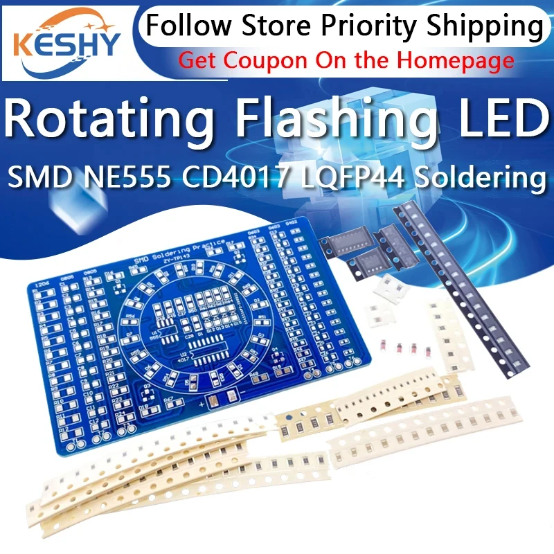 Zestaw do samodzielnego montażu: SMD NE555 CD4017 Obrotowe Migające LED Komponenty SMT LQFP44 Płytka do Ćwiczeń Lutowania Zestaw Treningowy Obwodów Elektronicznych DIY — zdjęcie produktu 6