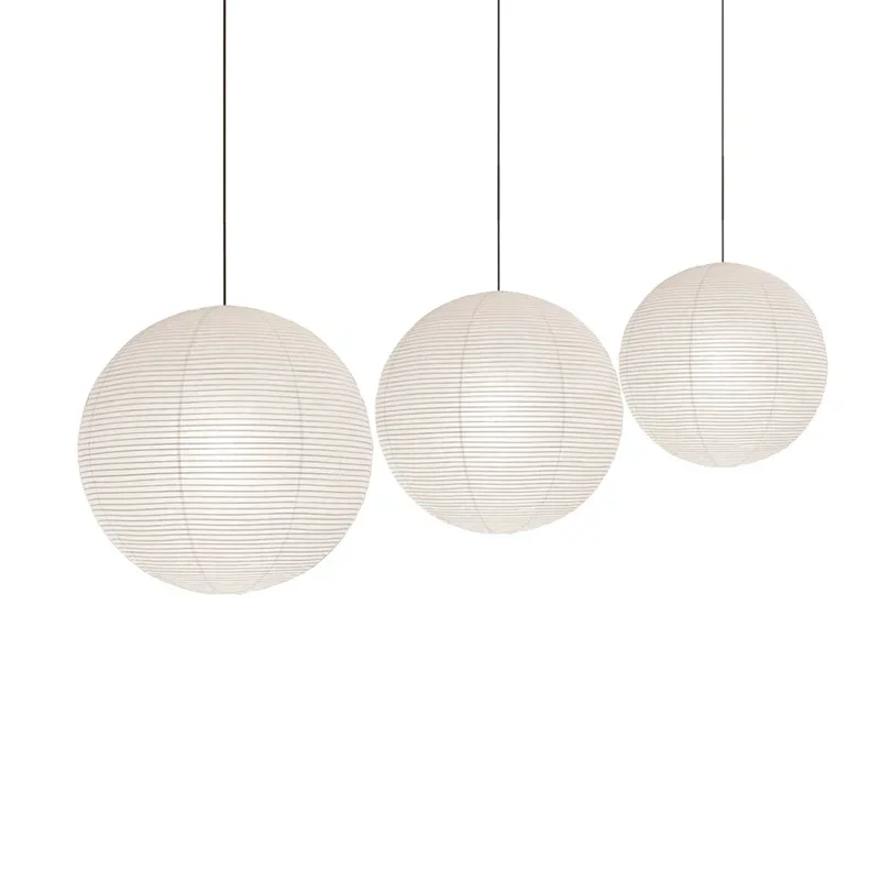 Nordic Wabi Sabi Rice Paper Round Ball LED Chandelier Living Room Dining Room Bedroom Dining Room Home Decoration Chandelier