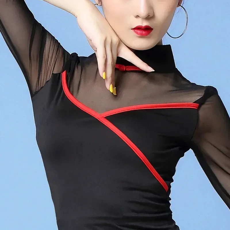 Cheongsam Latin Dance Kleid Frauen Ballroom Dance Kleid Sexy Tango Rumba Flamenco Kleid Schwarz Quaste Kostüme