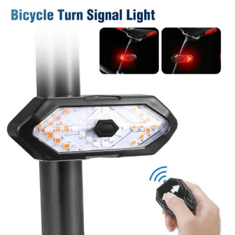 

USB Bike Light Wireless Remote Control Rear Lamp Red/Blue Flash Turning Signal Safety Warning Taillight+Trumpet