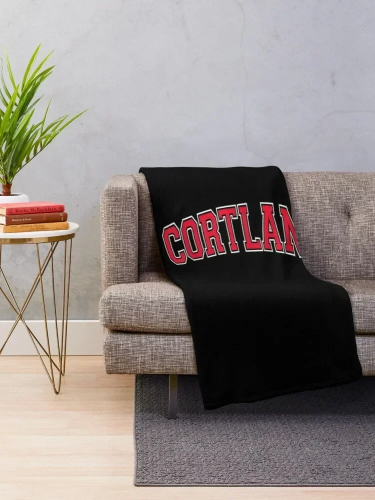 Cortland NY New York Varsitytyle Red Text Throw Blanket Bed covers Hairys Blankets