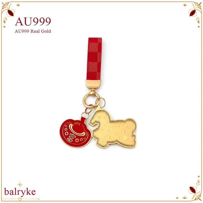AU999 2026 Chinese Zodiac Year of the Horse Keychain Pendant Red Lucky Horse Charm New Year Gift with Gift Box and Certificate