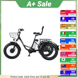 20 Inch Fat Tire All Terrain Electric Tricycles For Adults 48V 500W Three-Wheel Electric Bicycle With Passenger Seat