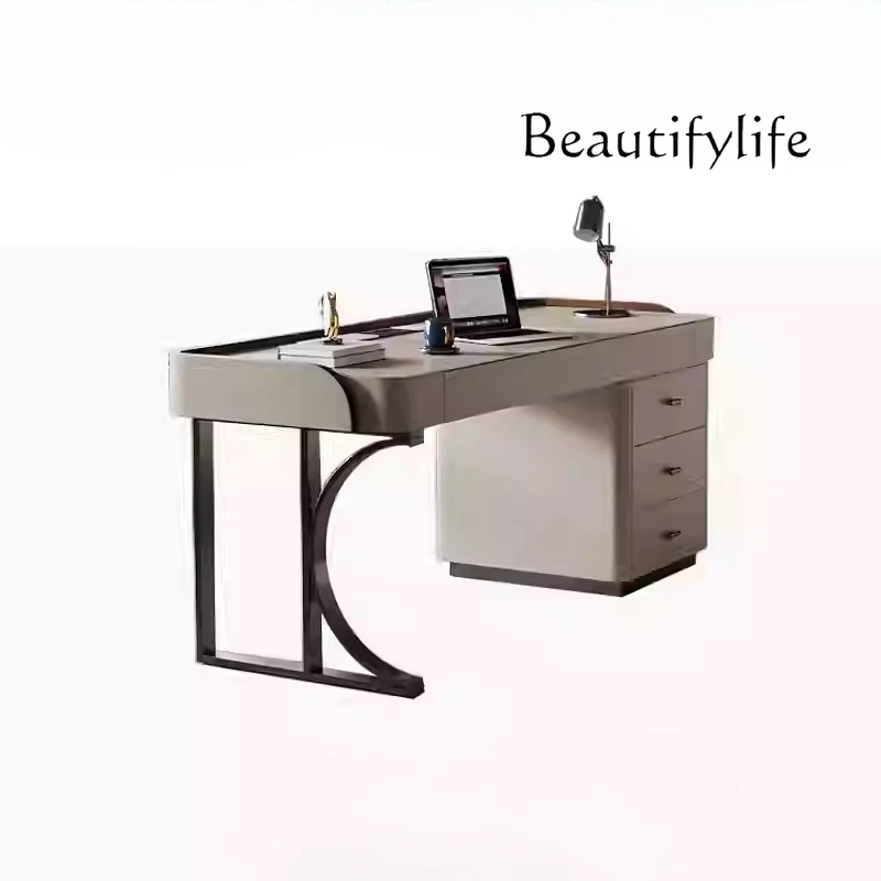 مكتب إيطالي حديث وبسيط، مكتب من الجلد، طاولة كمبيوتر لغرفة المعيشة، مكتب كتابة من الخشب الصلب